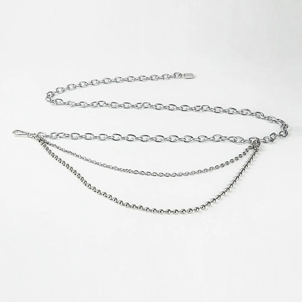 Multilayer alloy waist chain in golden and silver colours with electroplated finish, 70-100 cm adjustable
