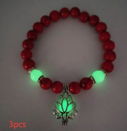 Luminous lotus natural stone bracelet with turquoise glow beads on elastic rope