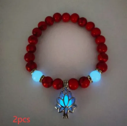 Luminous lotus natural stone bracelet with turquoise glow beads on elastic rope
