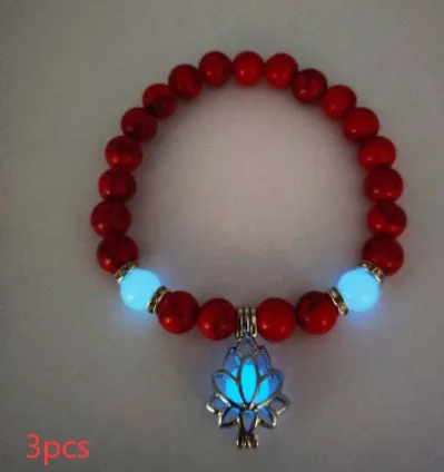 Luminous lotus natural stone bracelet with turquoise glow beads on elastic rope