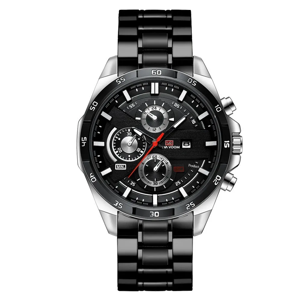 Men's casual quartz watch with calendar on brown leather-look strap and white dial.