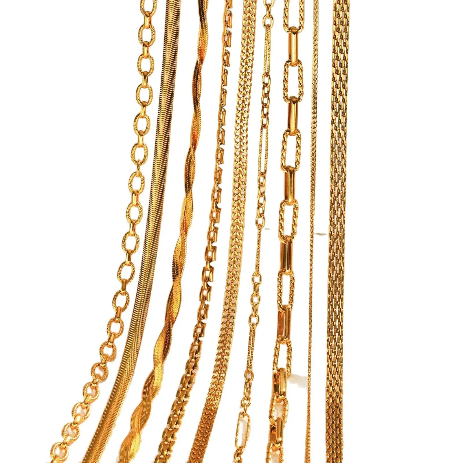 Stainless steel geometric twist necklace on snake bones chain, available in multiple colours
