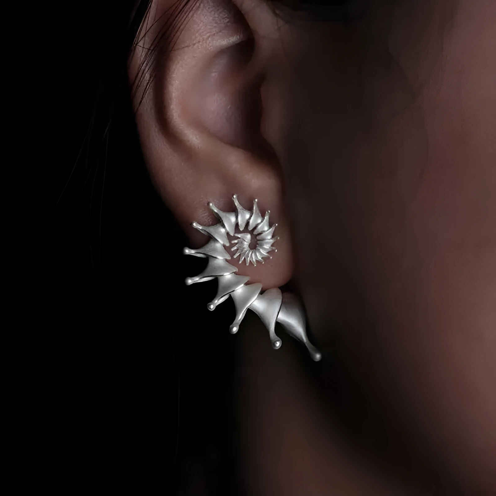 Alloy conch stud earrings with three-dimensional matte electroplated finish and irregular shape