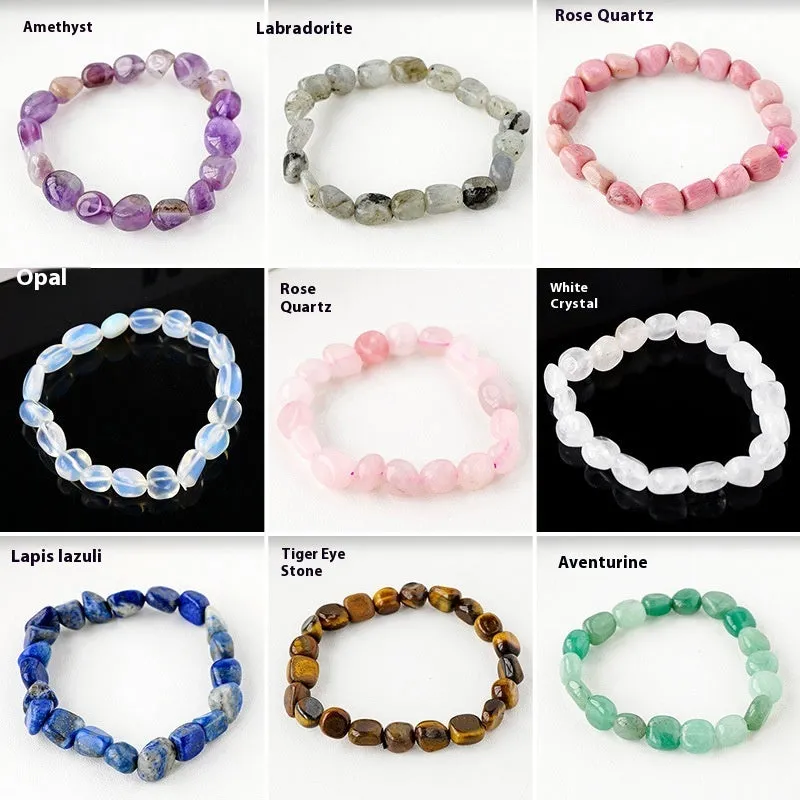 Natural amethyst large particle gravel rolling stone bracelet on a plain background showing smooth rounded beads