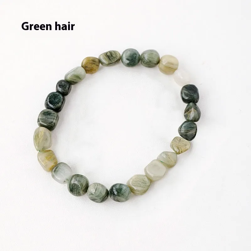 Natural amethyst large particle gravel rolling stone bracelet on a plain background showing smooth rounded beads