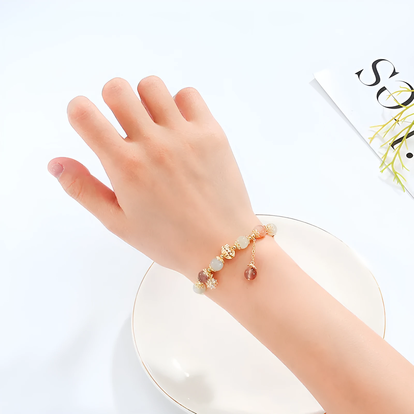 Women's natural hair crystal bracelet with copper tube and fringed zircon in flower shape colour hair crystal