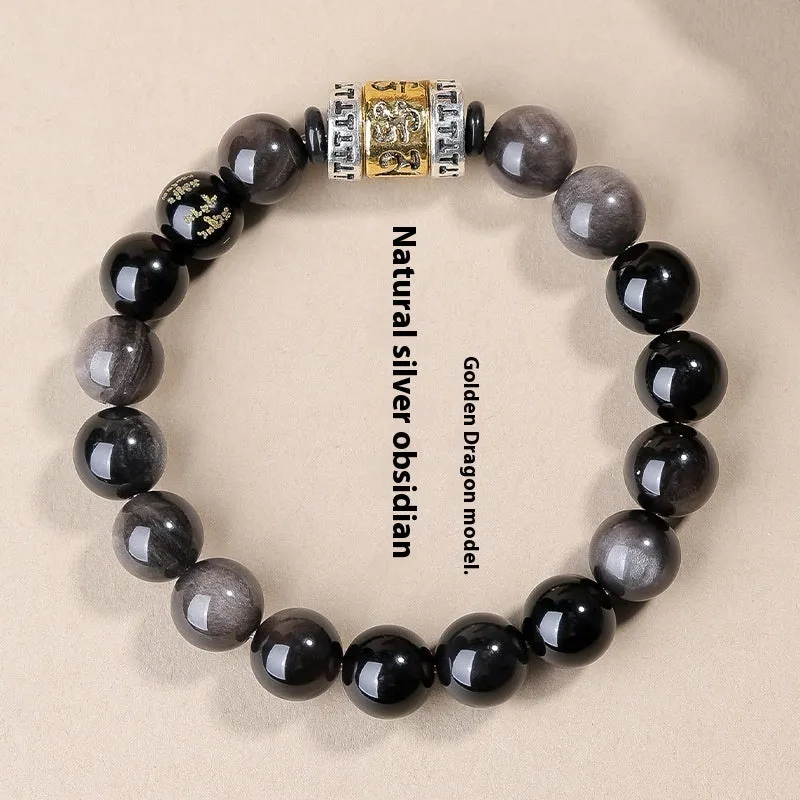 Natural Silver Stone Buddha beads bracelet 10mm unisex hand toy in Wukong style with U-shaped design