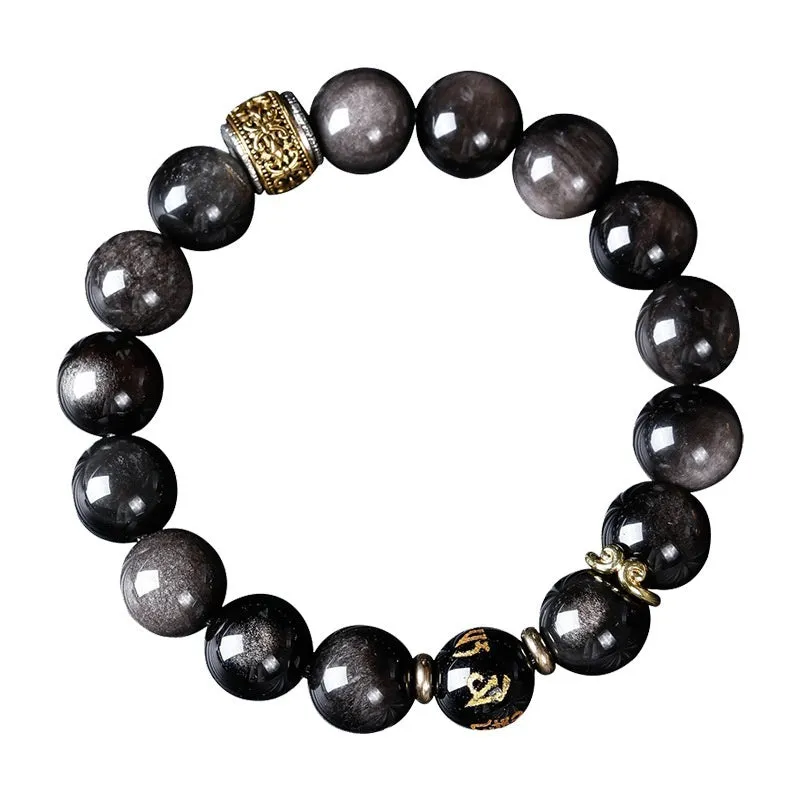 Natural Silver Stone Buddha beads bracelet 10mm unisex hand toy in Wukong style with U-shaped design