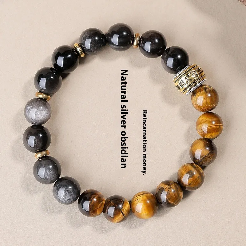 Natural Silver Stone Buddha beads bracelet 10mm unisex hand toy in Wukong style with U-shaped design