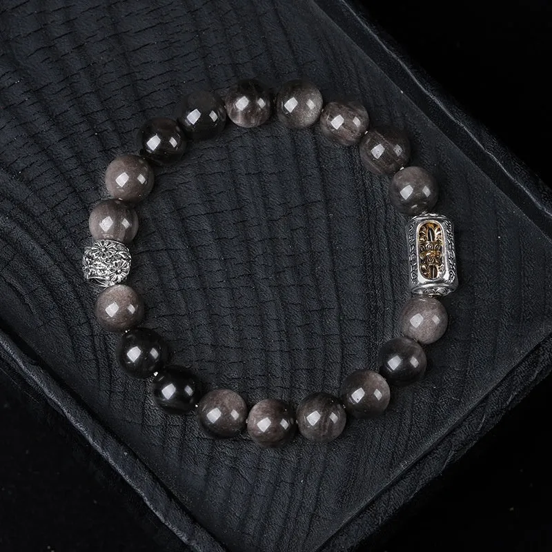 Natural Silver Stone Buddha beads bracelet 10mm unisex hand toy in Wukong style with U-shaped design