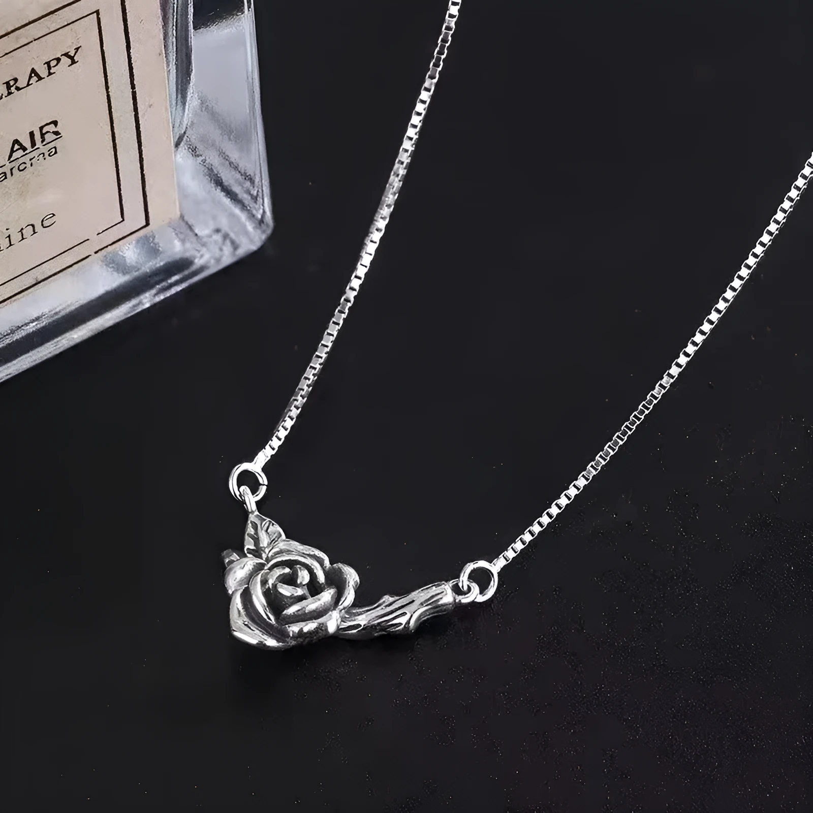 Retro black rose necklace for women with distressed vintage rose finish copper pendant cross chain