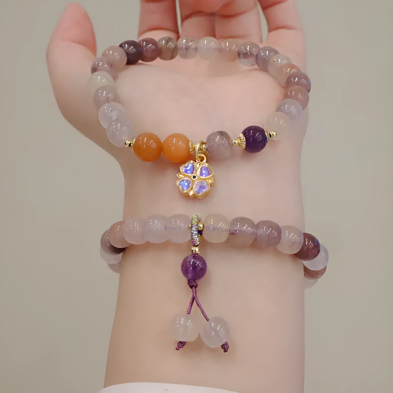 Natural Jinsi Jade violet flower bracelet with Violet Ball pendant