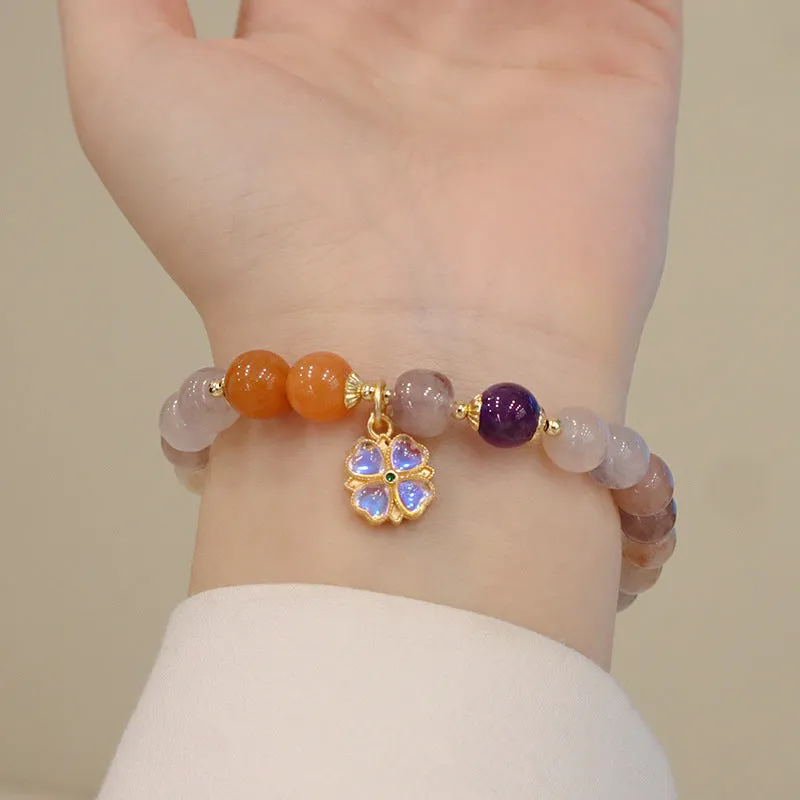 Natural Jinsi Jade violet flower bracelet with Violet Ball pendant