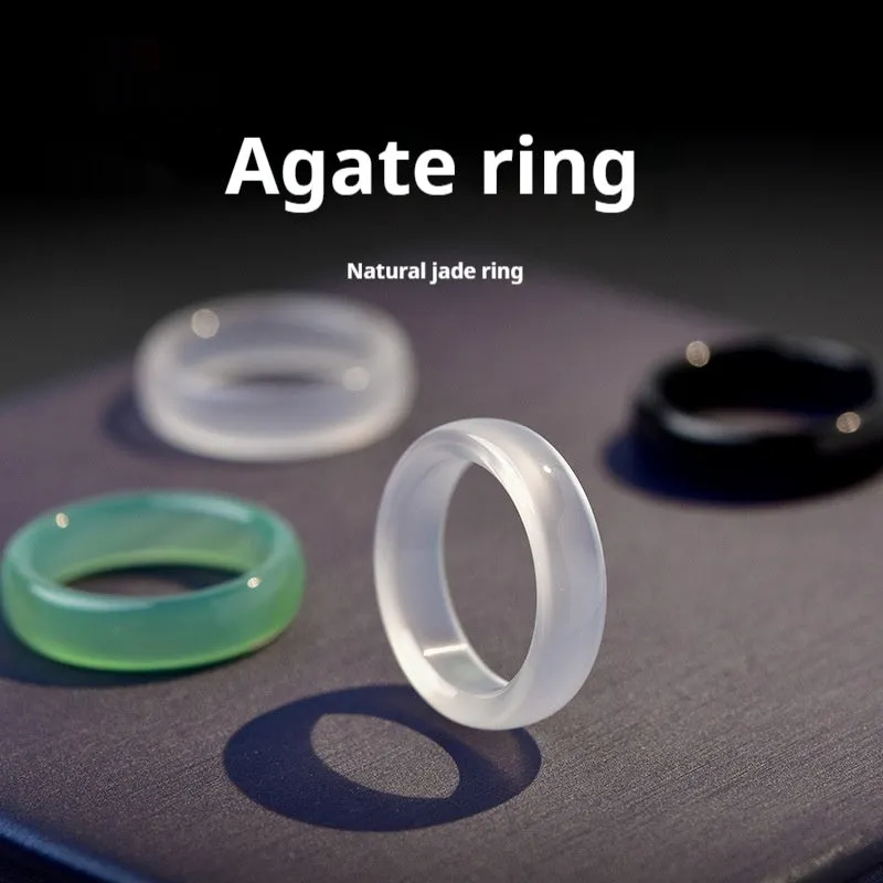 Natural Brazil agate ring polished chalcedony random-hair finish unisex size 16-18 eight colours