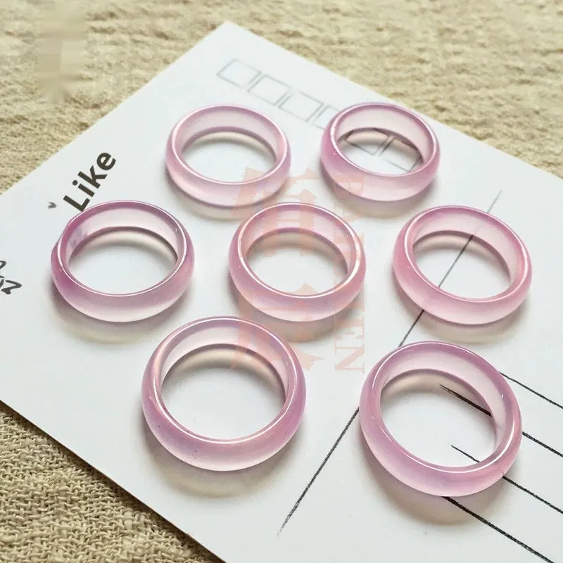 Natural Brazil agate ring polished chalcedony random-hair finish unisex size 16-18 eight colours