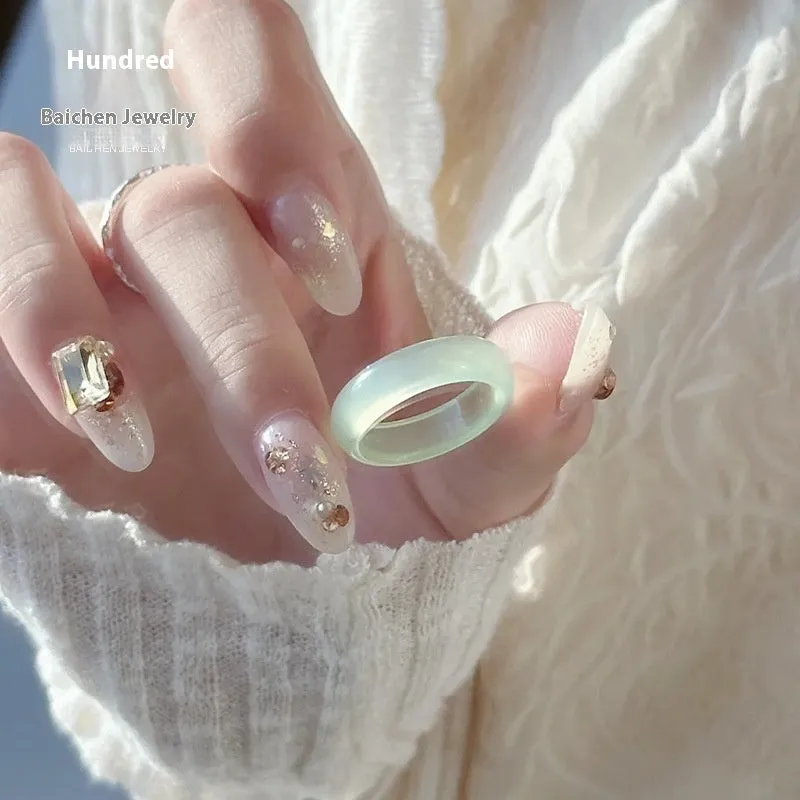 Natural Brazil agate ring polished chalcedony random-hair finish unisex size 16-18 eight colours