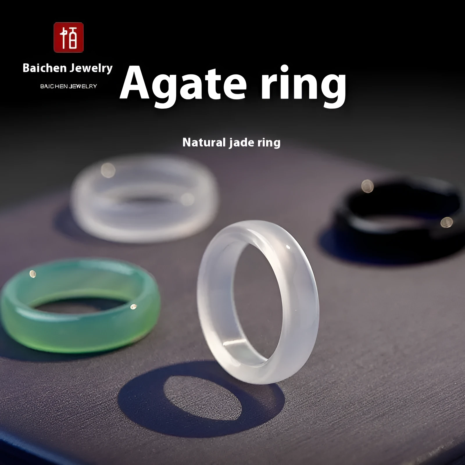 Natural Brazil agate ring polished chalcedony random-hair finish unisex size 16-18 eight colours