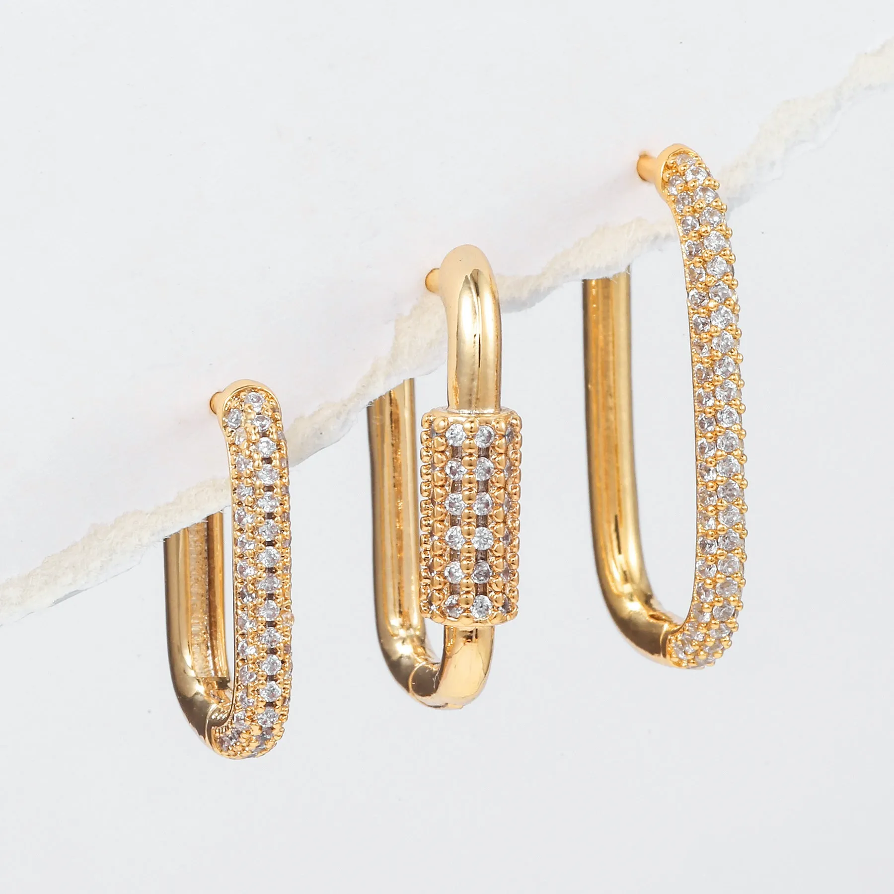 Geometric ear clip set with micro inlaid zircon jewellery in gold and white colour options