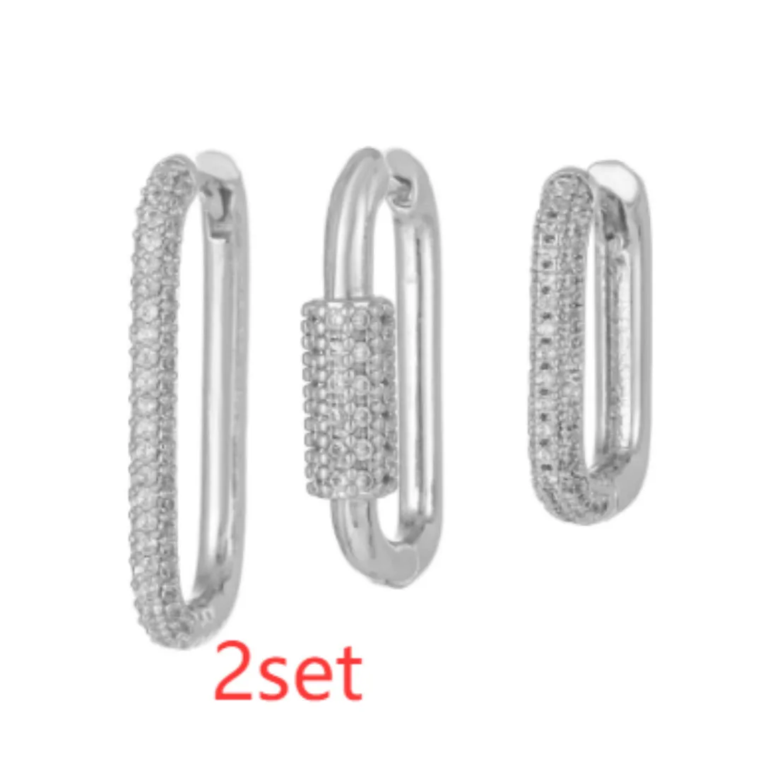 Geometric ear clip set with micro inlaid zircon jewellery in gold and white colour options