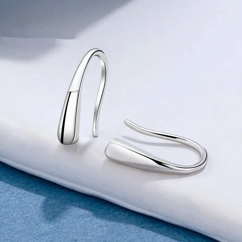 Silver water drop ear hook for women in simple cold style white gold colour