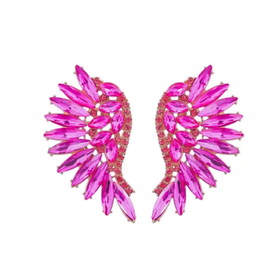 Women's exaggerated long flower earrings with rhinestone petals, 5cm drop, available in 6 colour options