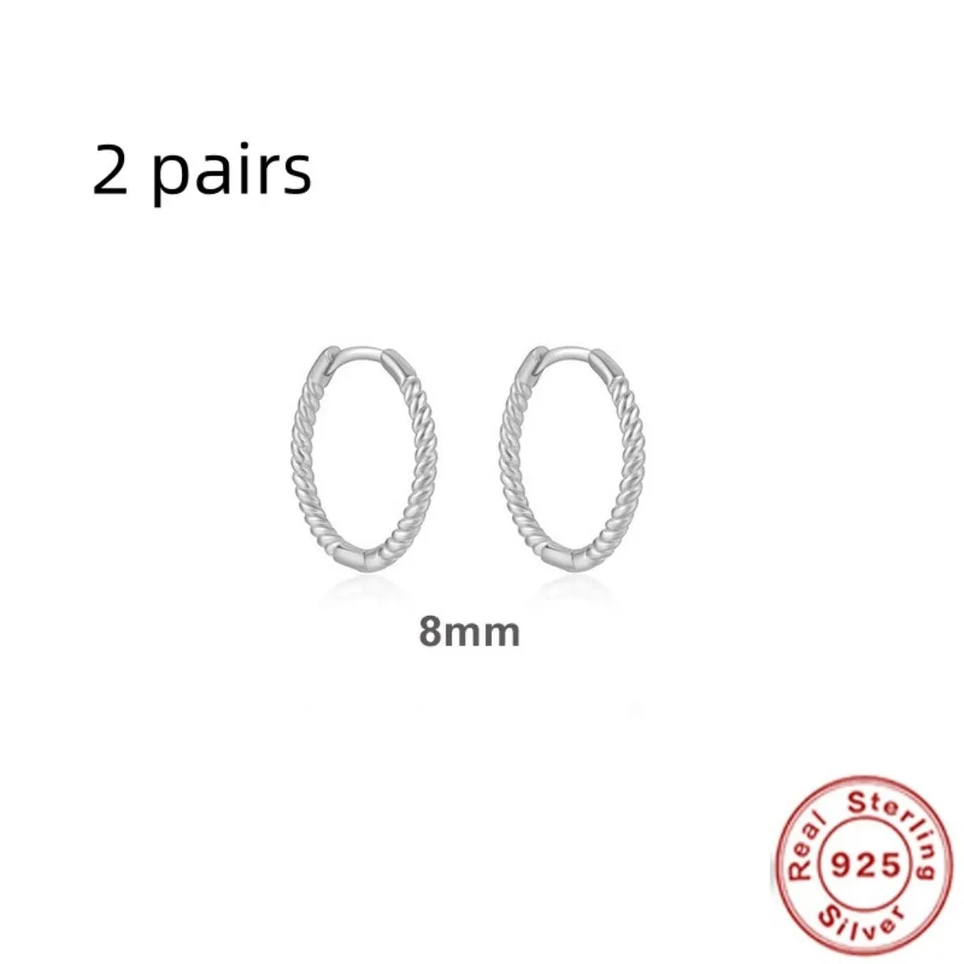 S925 sterling silver twisted string round ring earrings in gold and white gold finishes