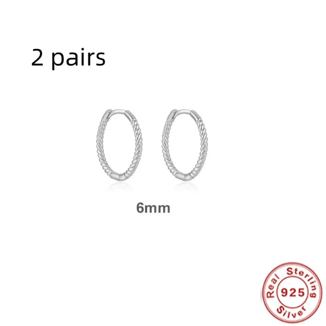 S925 sterling silver twisted string round ring earrings in gold and white gold finishes
