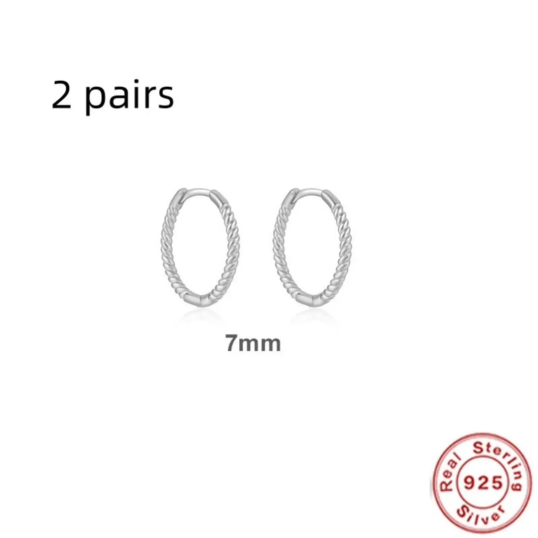 S925 sterling silver twisted string round ring earrings in gold and white gold finishes