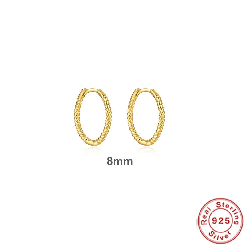 S925 sterling silver twisted string round ring earrings in gold and white gold finishes
