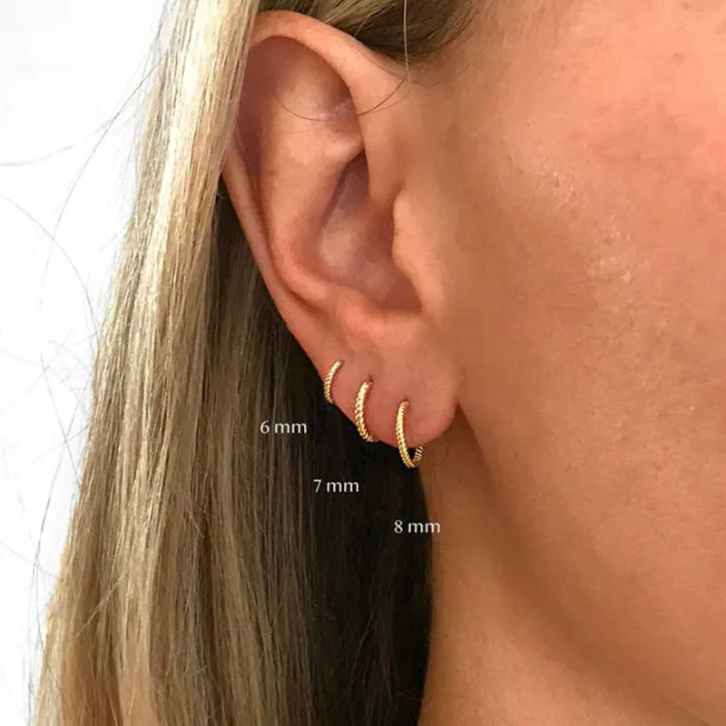 S925 sterling silver twisted string round ring earrings in gold and white gold finishes