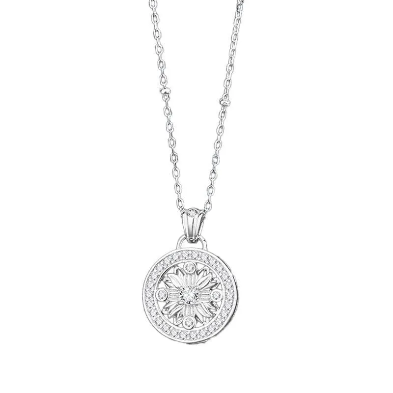 925 silver geometric sun pendant necklace electroplated white gold colour adjustable 41-50cm chain women Chinese style