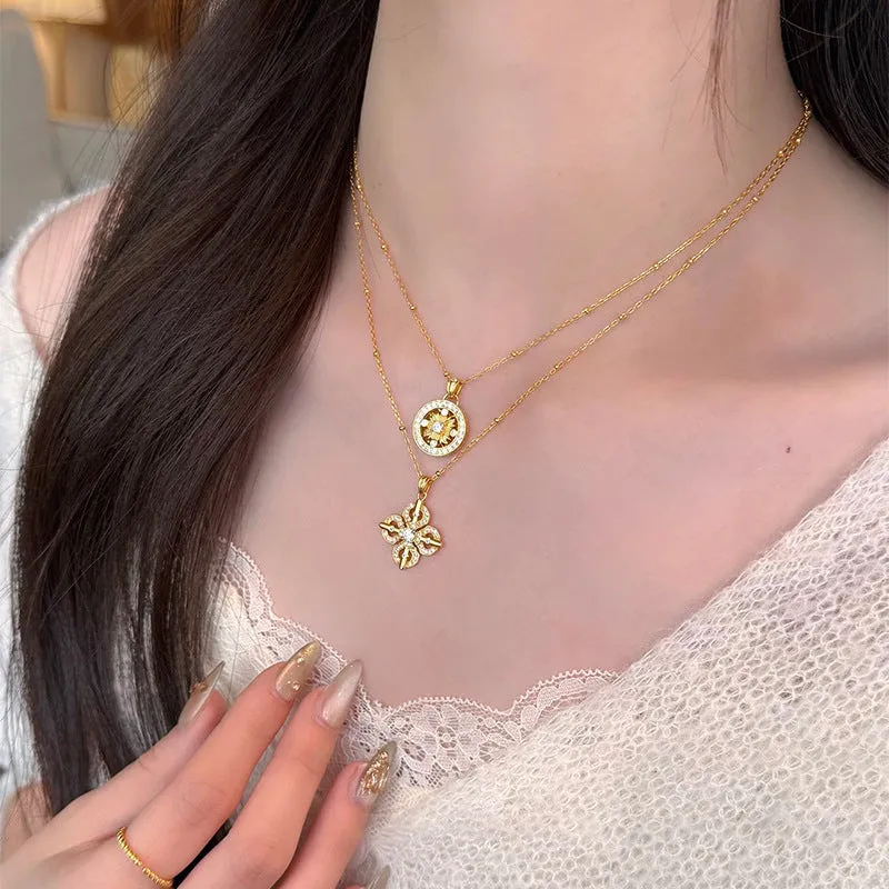925 silver geometric sun pendant necklace electroplated white gold colour adjustable 41-50cm chain women Chinese style
