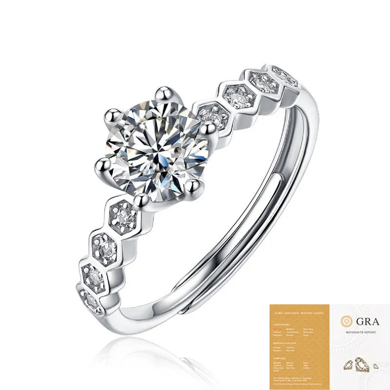 S925 silver adjustable moissanite ring with starlight snowflake design for women