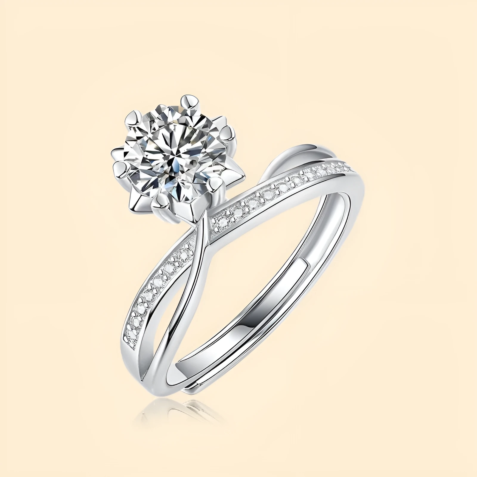 S925 silver adjustable moissanite ring with starlight snowflake design for women