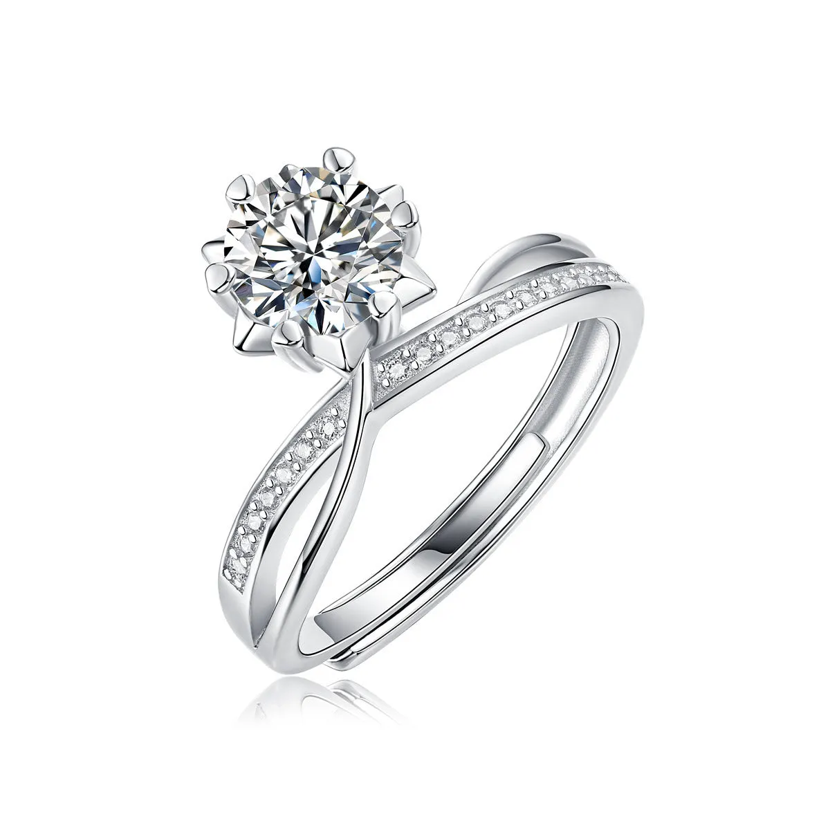 S925 silver adjustable moissanite ring with starlight snowflake design for women