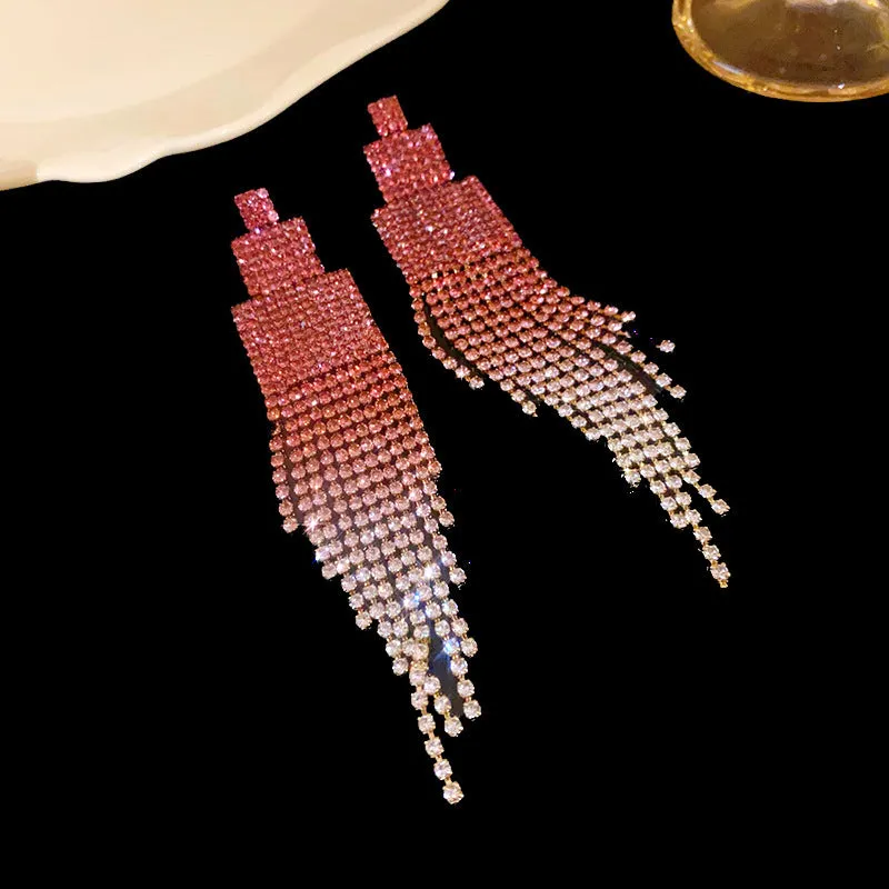 Copper diamond tassel stud earrings in purple love heart style for women