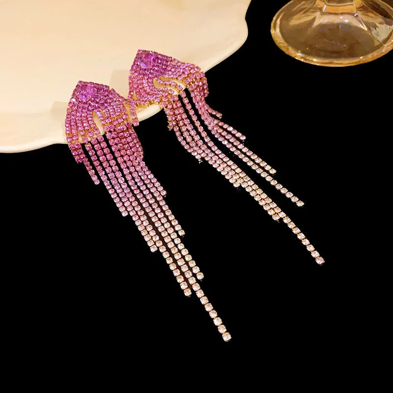 Copper diamond tassel stud earrings in purple love heart style for women