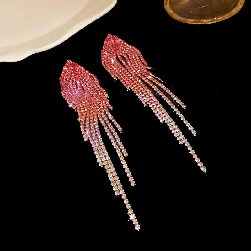 Copper diamond tassel stud earrings in purple love heart style for women