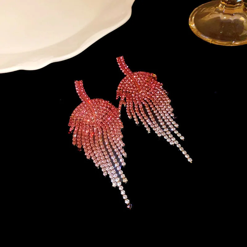 Copper diamond tassel stud earrings in purple love heart style for women
