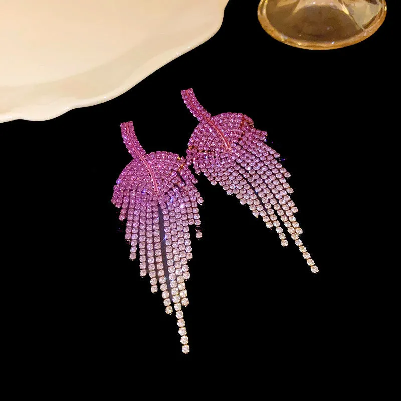 Copper diamond tassel stud earrings in purple love heart style for women