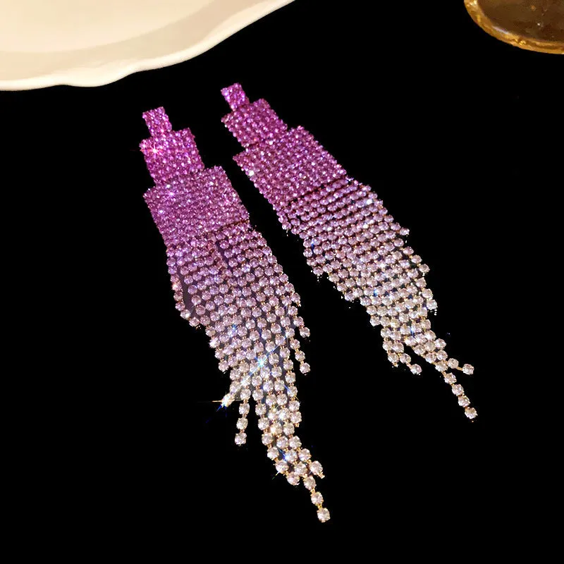 Copper diamond tassel stud earrings in purple love heart style for women