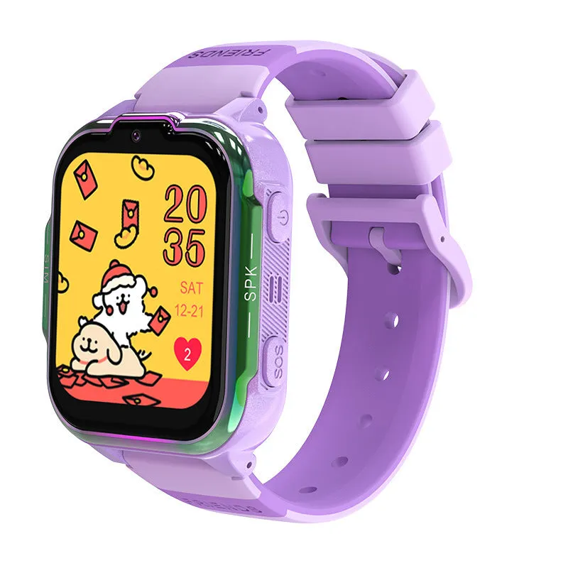 Children's smart watch phone in purple with touch button screen and camera lens