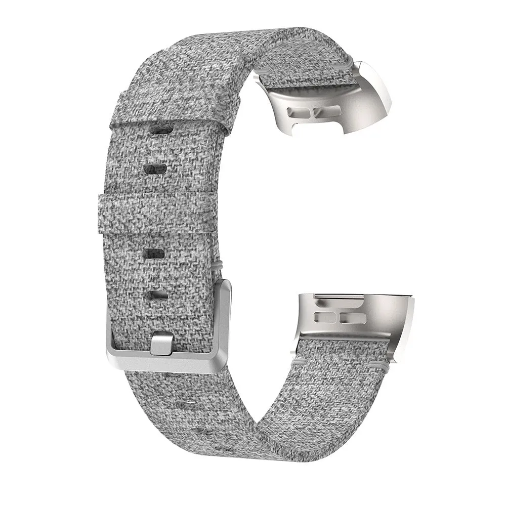 Nylon canvas sports wristband for Fitbit Charge 3 in black with textured strap surface