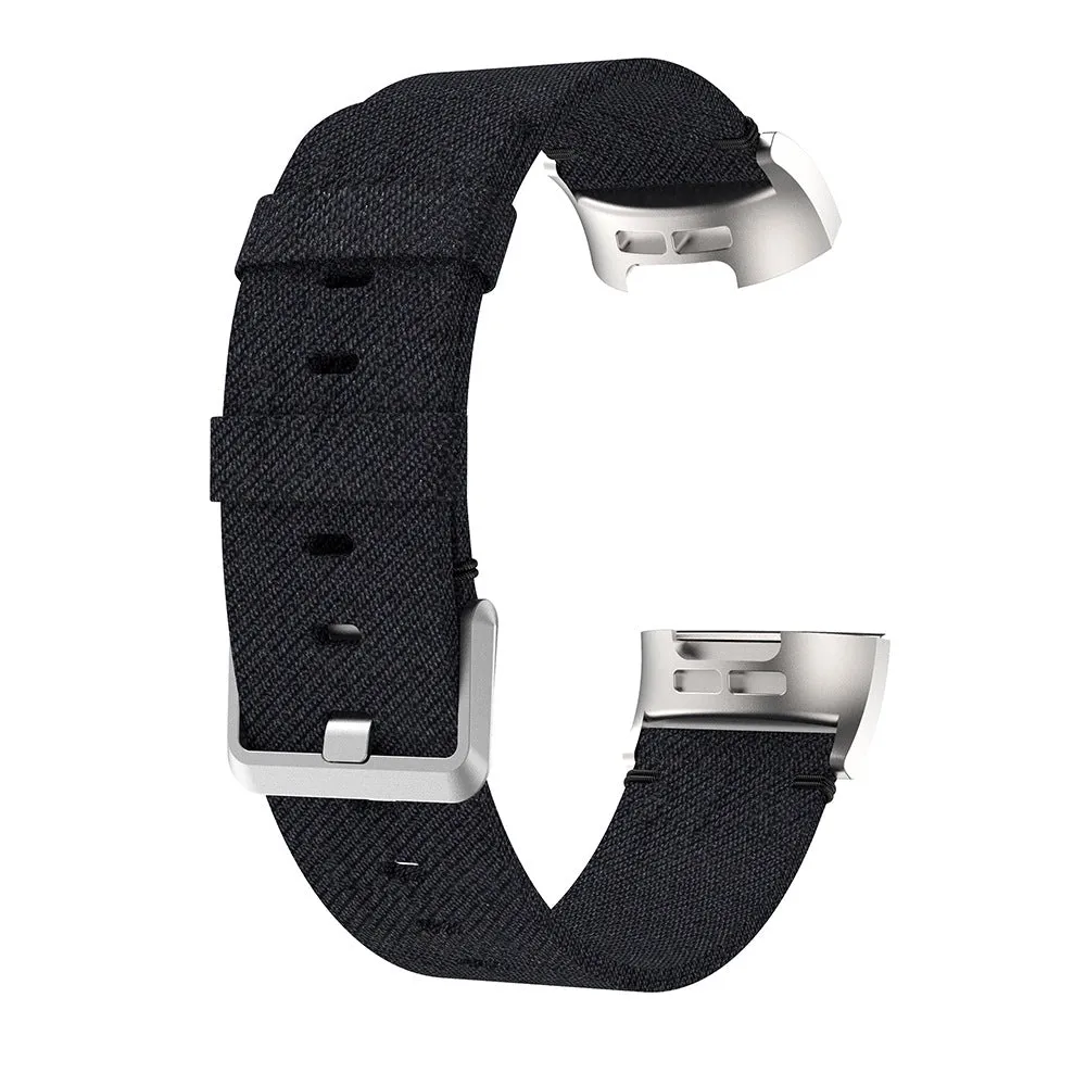 Nylon canvas sports wristband for Fitbit Charge 3 in black with textured strap surface