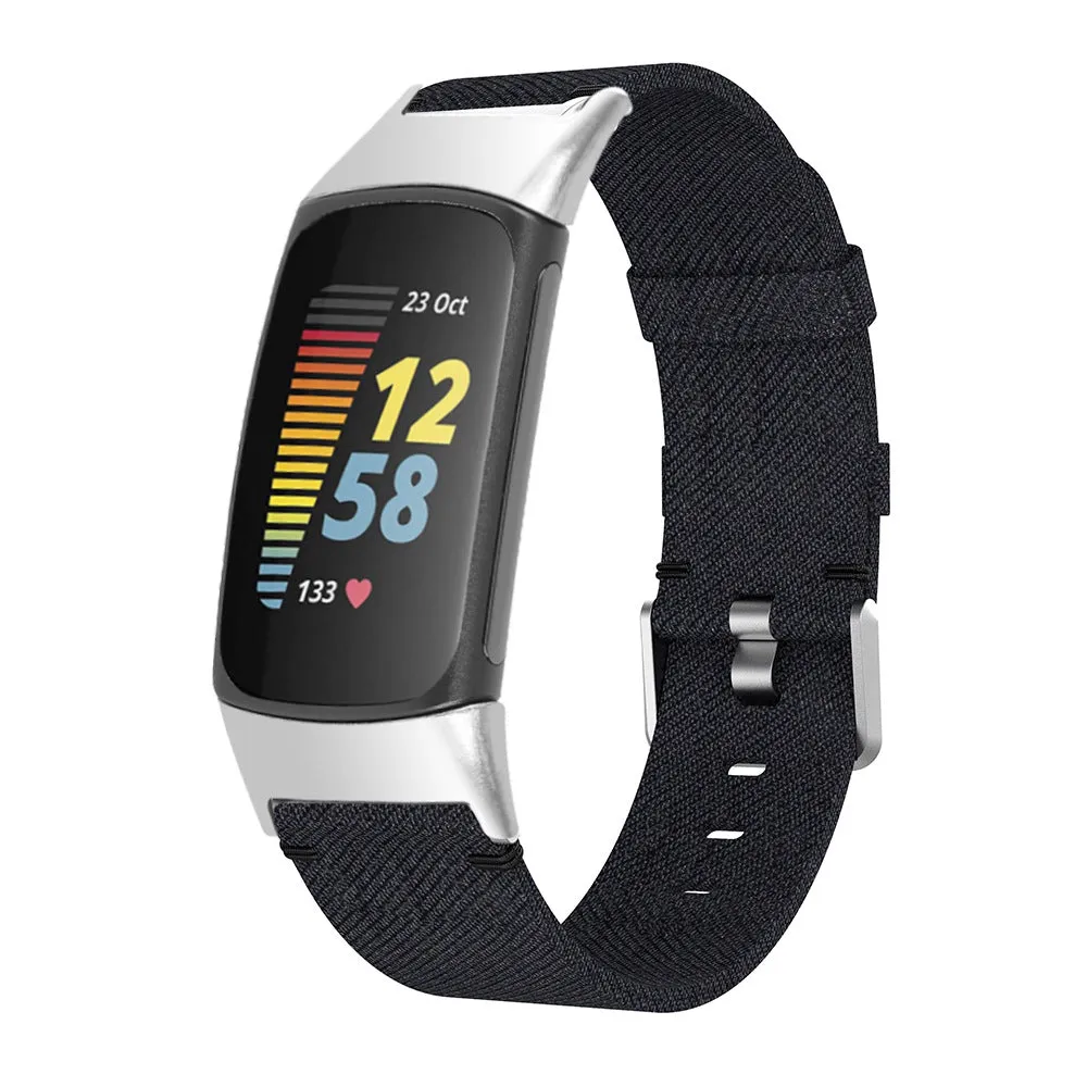 Nylon canvas sports wristband for Fitbit Charge 3 in black with textured strap surface