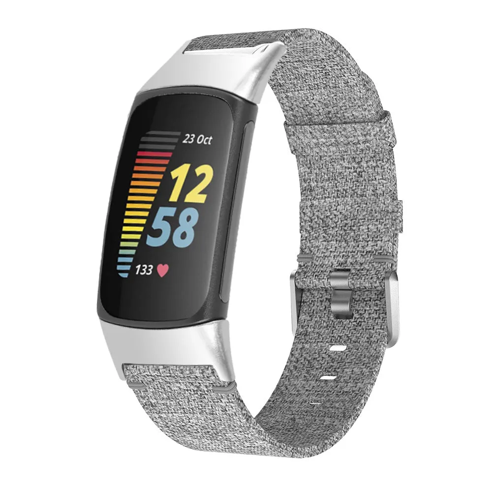 Nylon canvas sports wristband for Fitbit Charge 3 in black with textured strap surface