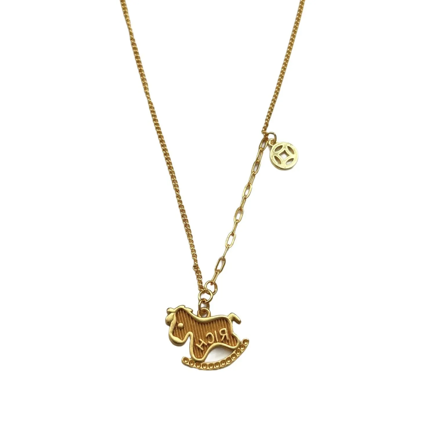 Copper horse pendant necklace for women with electroplated finish and regular chain