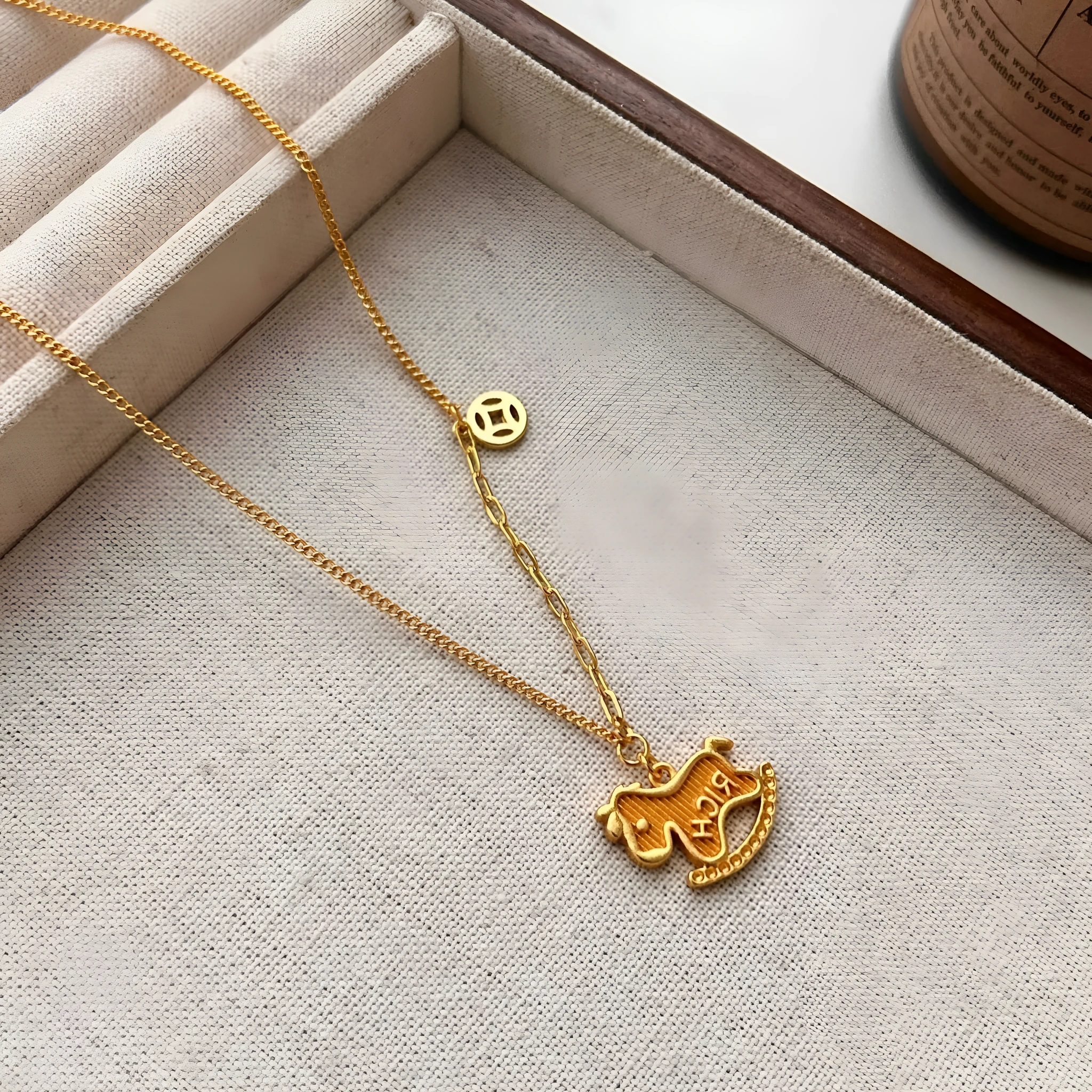 Copper horse pendant necklace for women with electroplated finish and regular chain