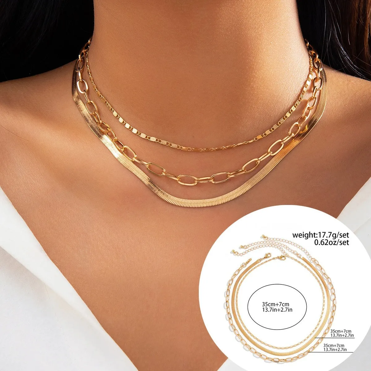 Women heart shape alloy snake bone chain contrast colour necklace with round elements gold silver finish
