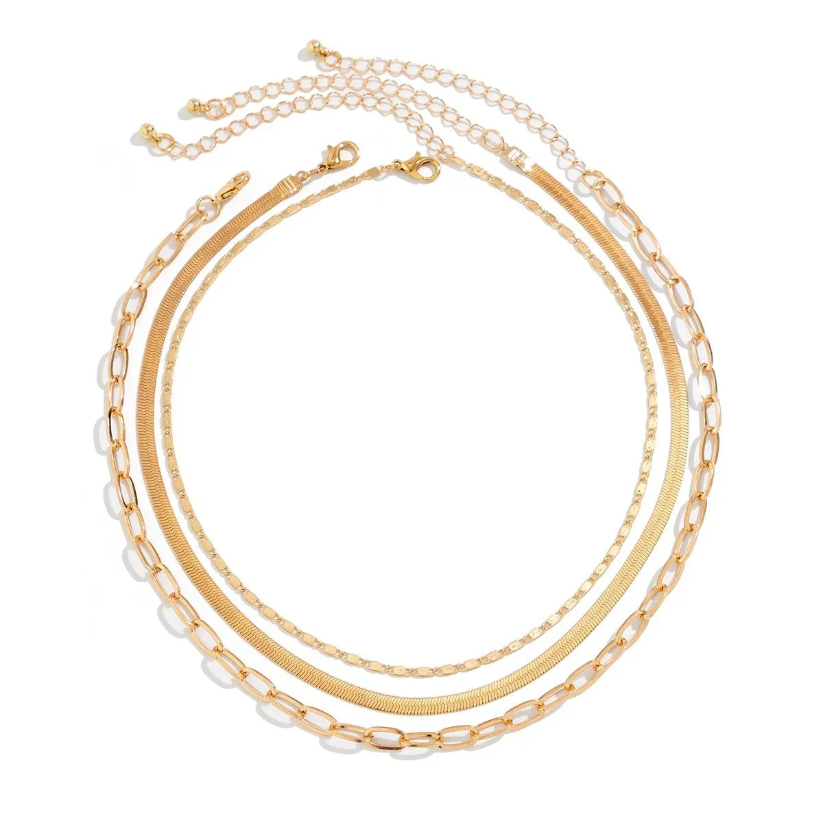 Women heart shape alloy snake bone chain contrast colour necklace with round elements gold silver finish